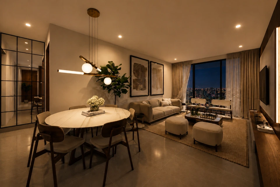 Render de Tipo A · Sala-comedor de noche
