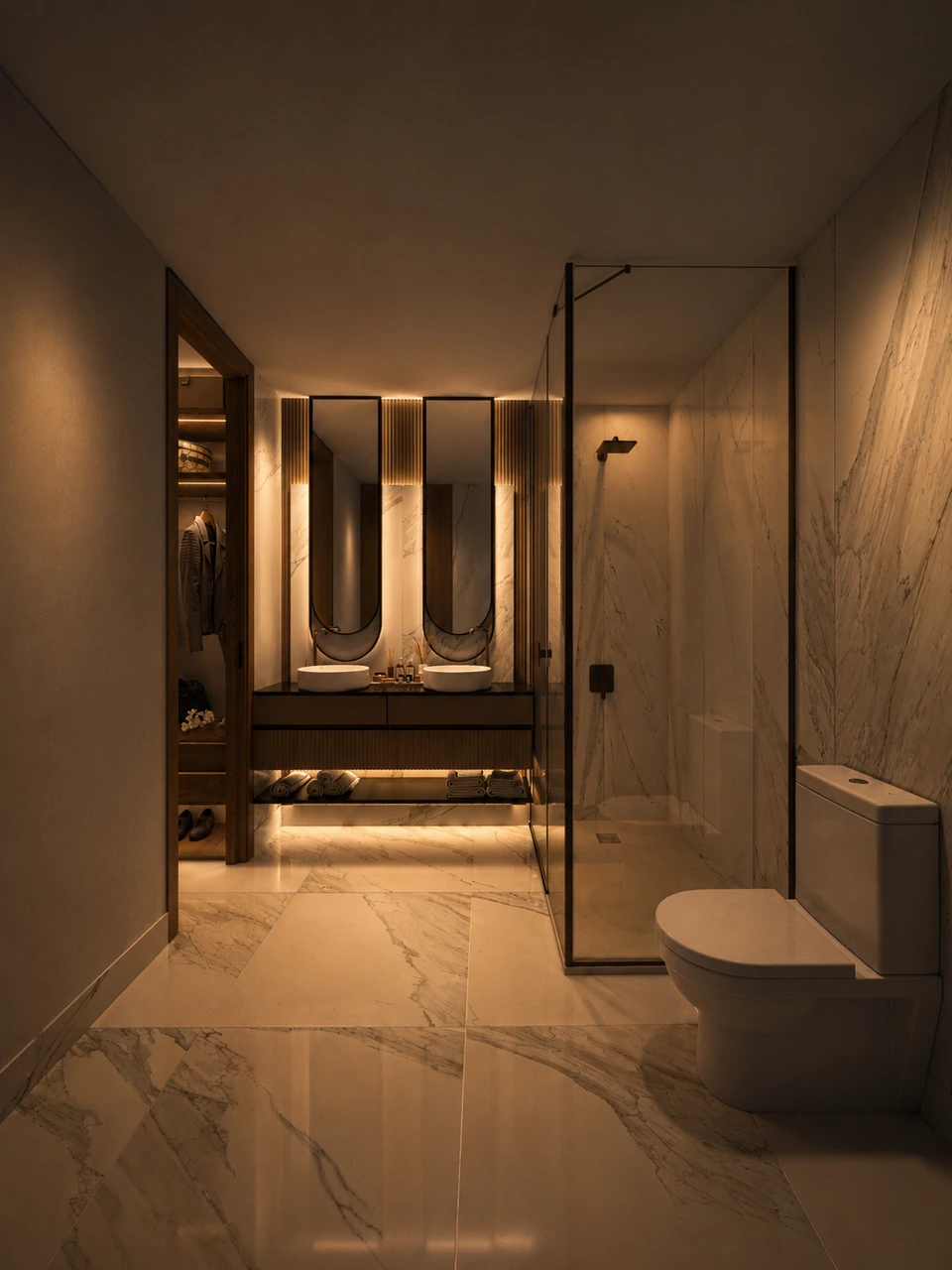 Render de Tipo A · Baño de noche