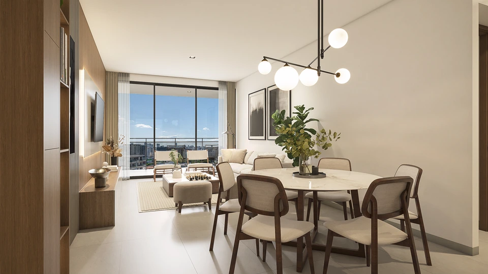 Render de Tipo A · Sala-comedor · otra vista
