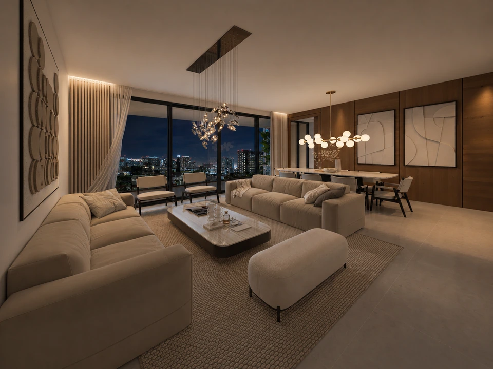 Render de Tipo B · Sala-comedor de noche
