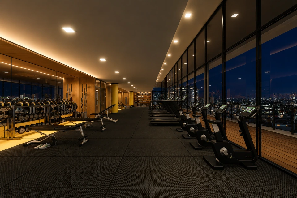 Render de Gimnasio de noche