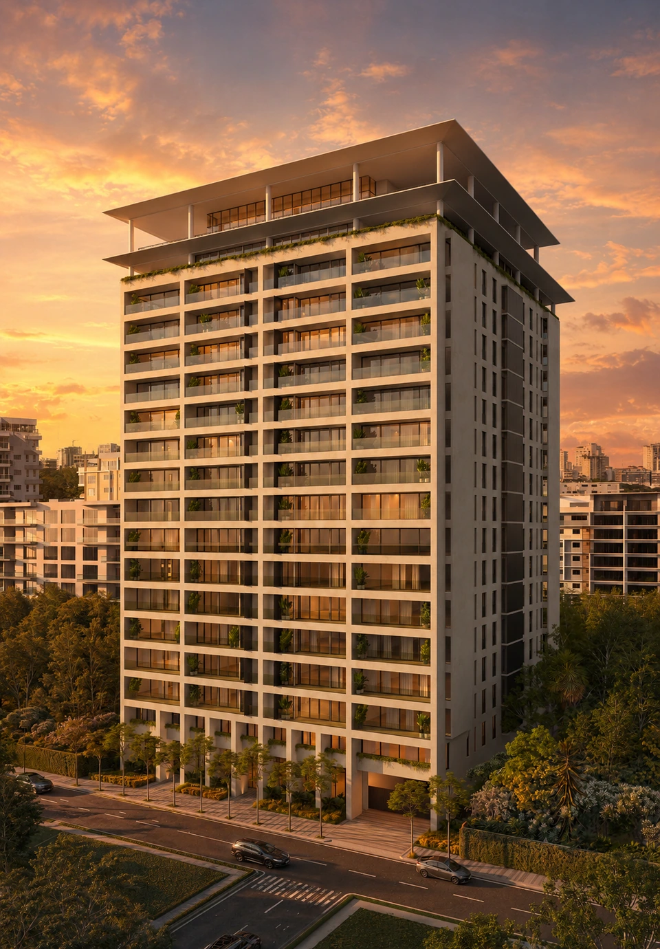 Render de La torre al atardecer