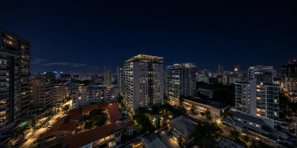 Render de La torre y su entorno de noche