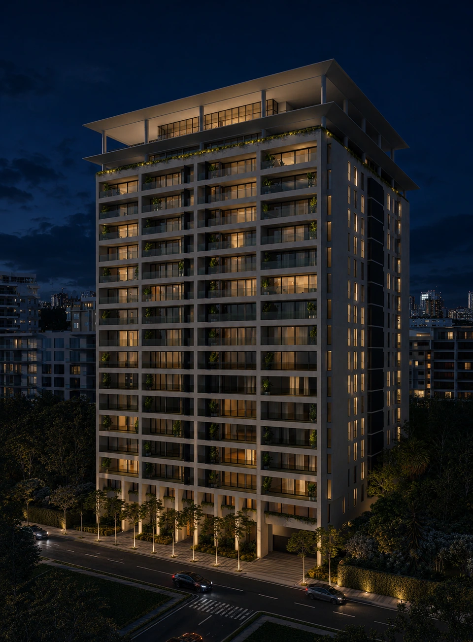 Render de La torre de noche